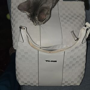 T Tahari Checkered Cream Crossbody Bag